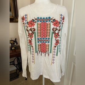Sundance White Tee with Colorful Embroidery
